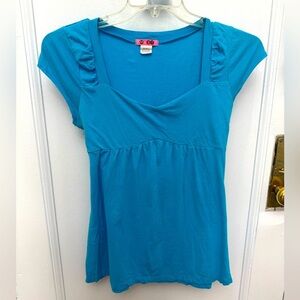 Vintage Babydoll Tee Turquoise Blue Cap Sleeves Cotton